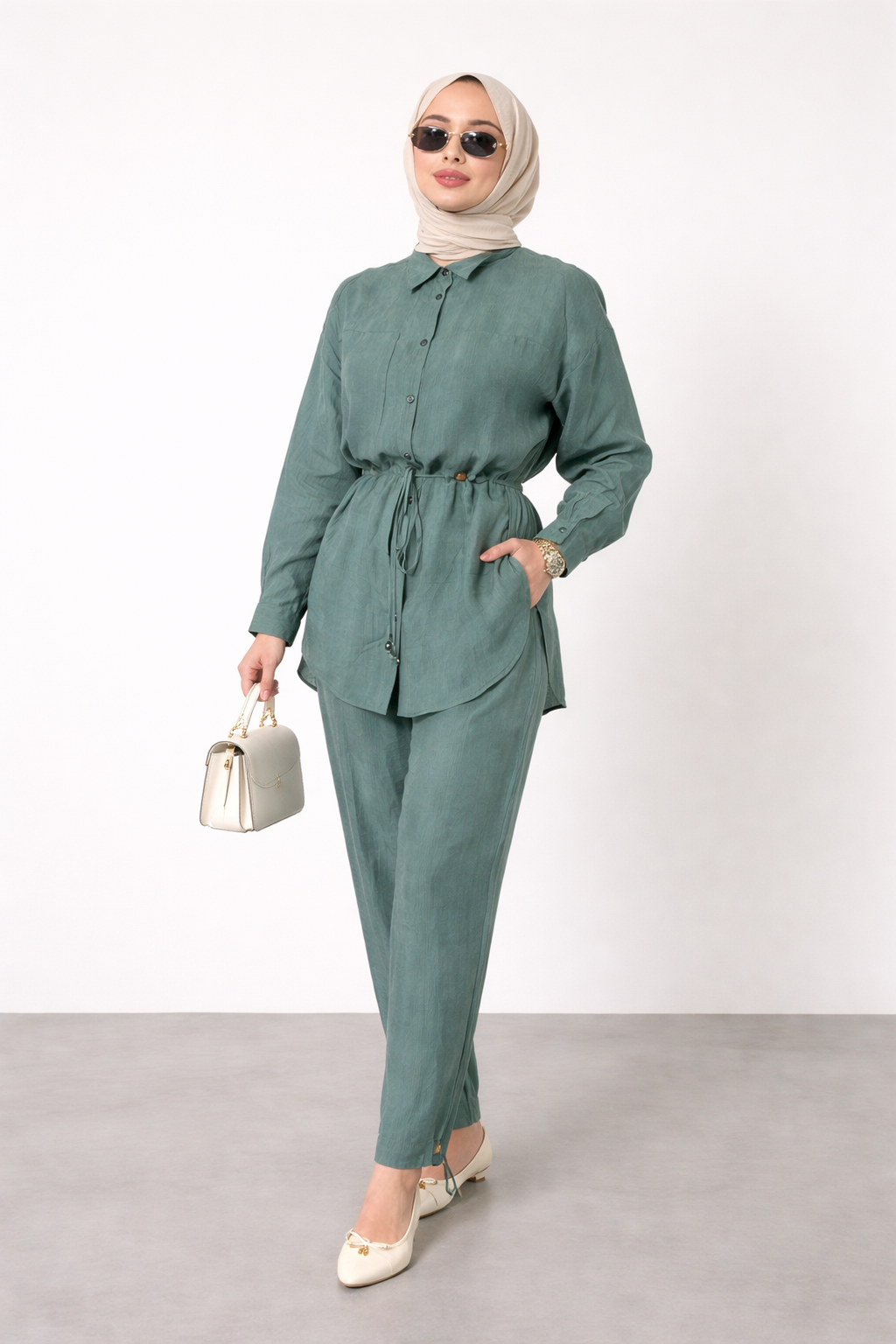 Ceremony 26Y908 Bağcikli Ve Boncuk Detaylı Pantolonlu Takım - Yeşil