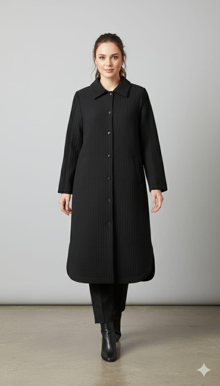 Micca 252865M Kapitone Detay Düğmeli Kaban - Siyah