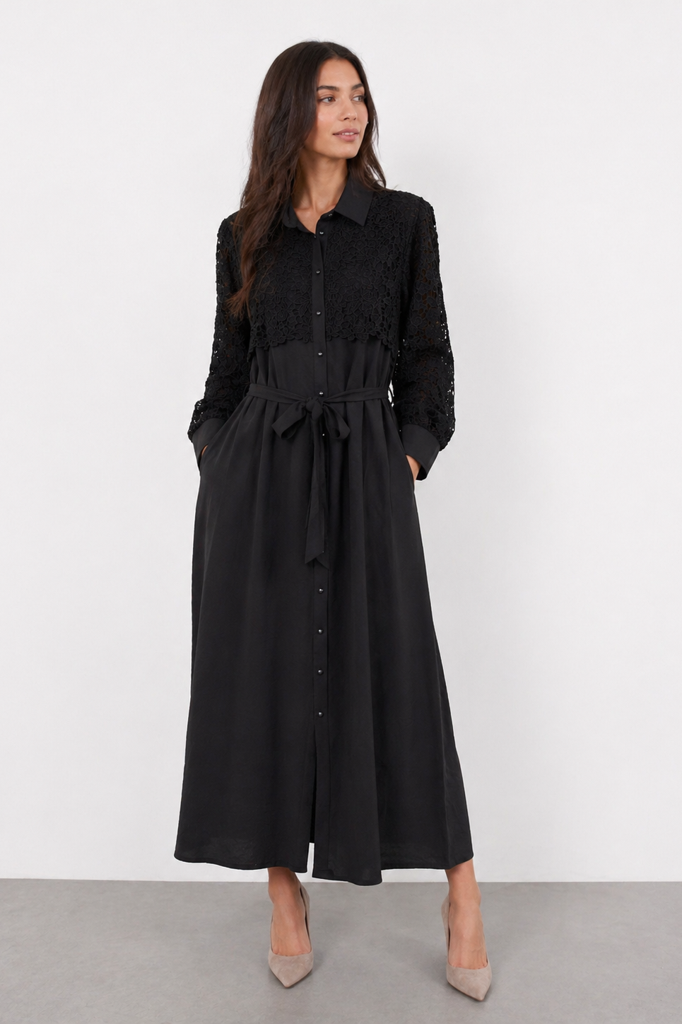 Fuat Gürşen 5111 Brode Detay İşlemeli Elbise - Siyah