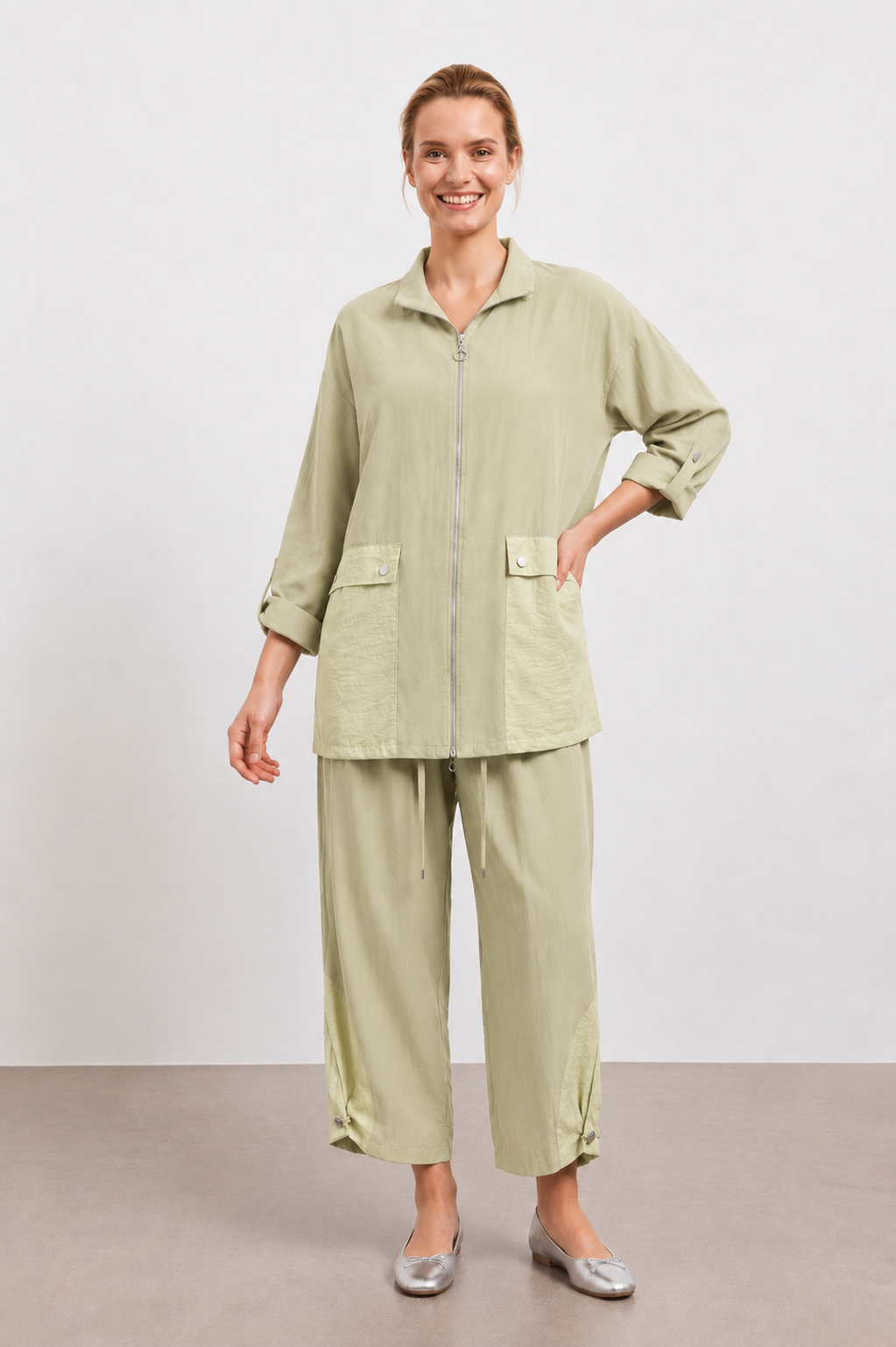 Çift Gizli Cep Detay Pantolonlu Takım 14488 - Olive