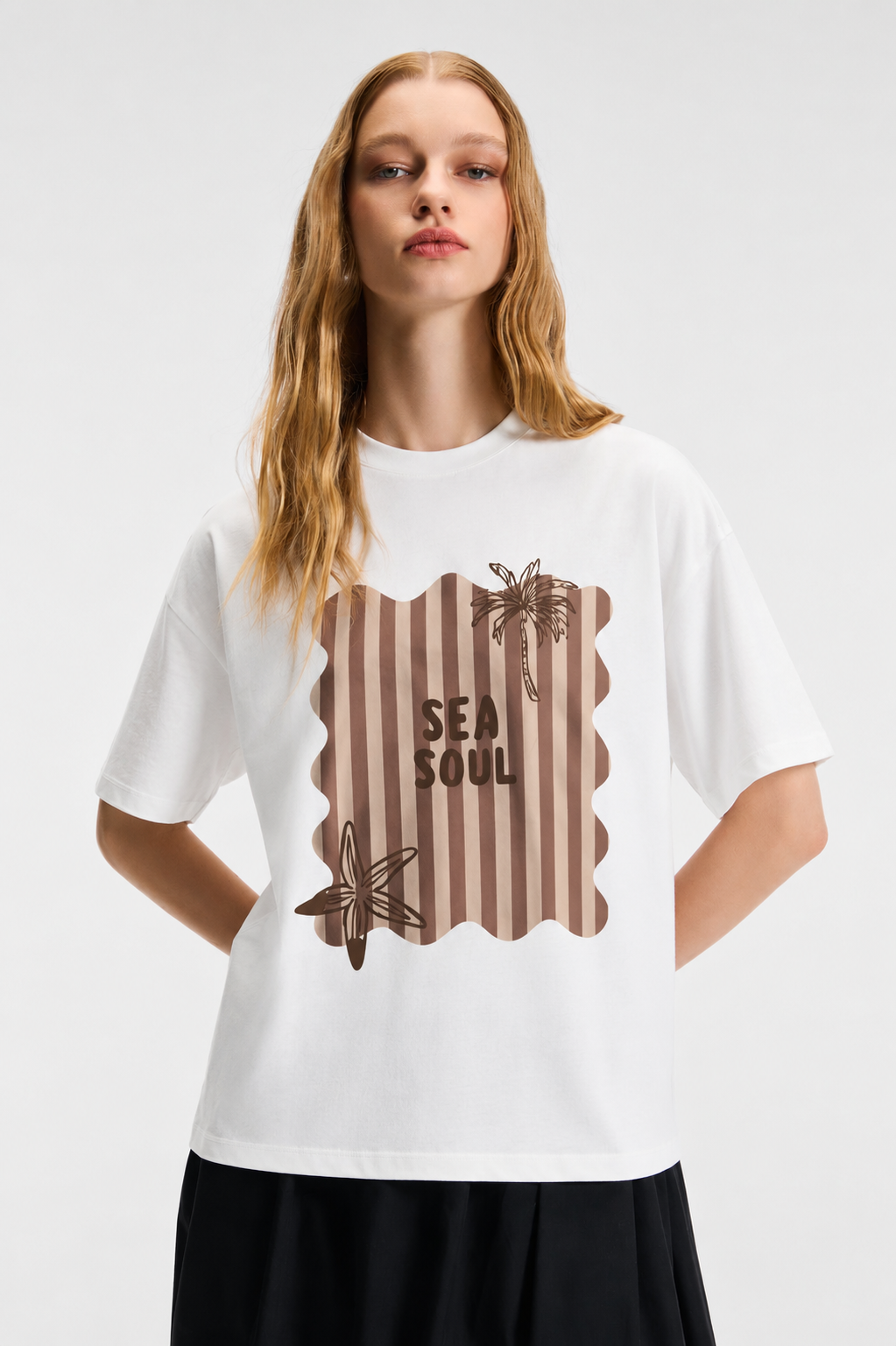 Sea Soul Baskılı Tshirt 4001 - Ekru