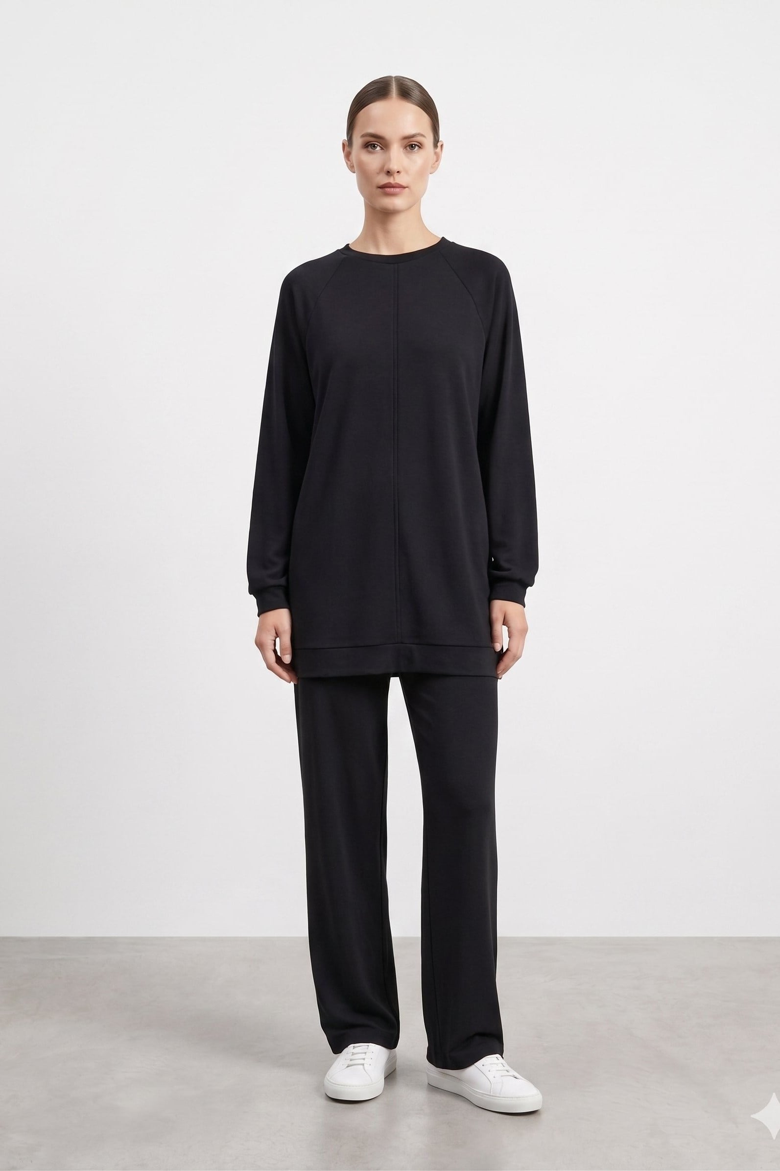 Ön Dikiş Biye Detaylı Pantolonlu Takım 14426 - Siyah