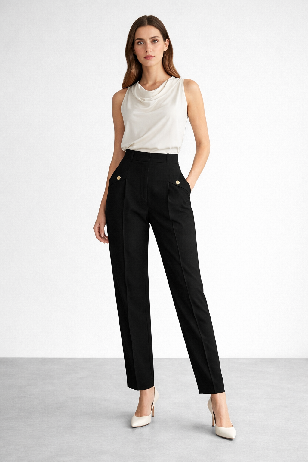 Sentez 5641 Rosa Önü Pileli Filota Cep Pantolon - Siyah