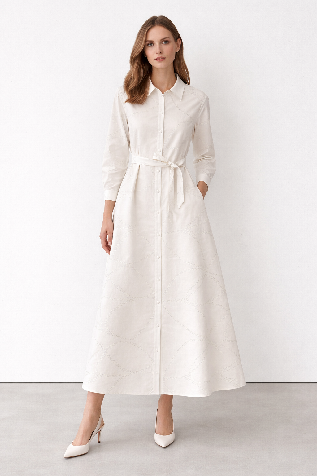 Nuss 2044 Halkaları Sim İp Detay Elbise - Ekru