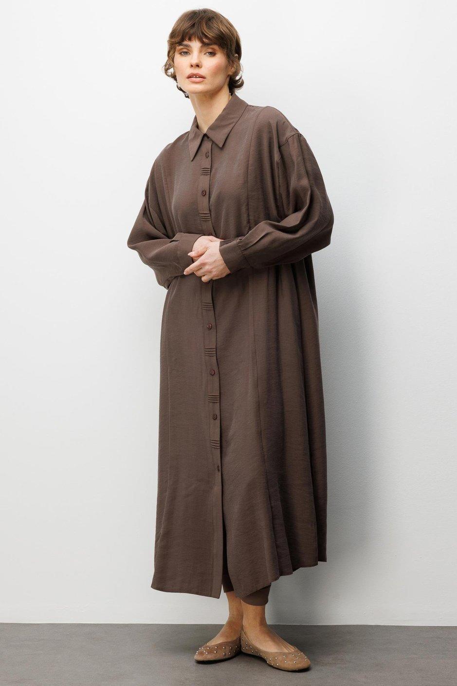 Micca 252574M Düğme Detay Uzun Tunik - Kahve