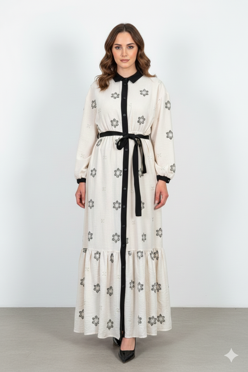 Ceremony 26Y733 Önden Bağlamali Siyah Pat Detaylı Elbise - Orjinal