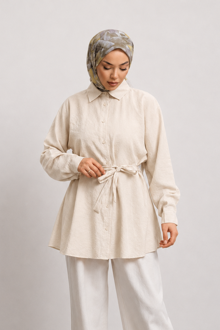 Bel Bağlama Detay Tunik 250352 - Bej