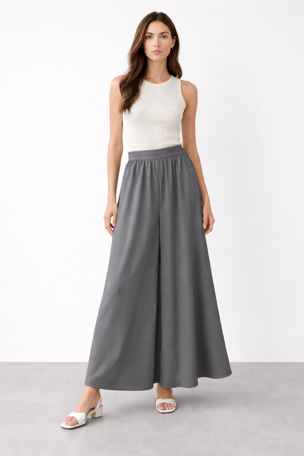 Sentez 5561 Logos Geniş Paça Pantolon - Koyu Gri