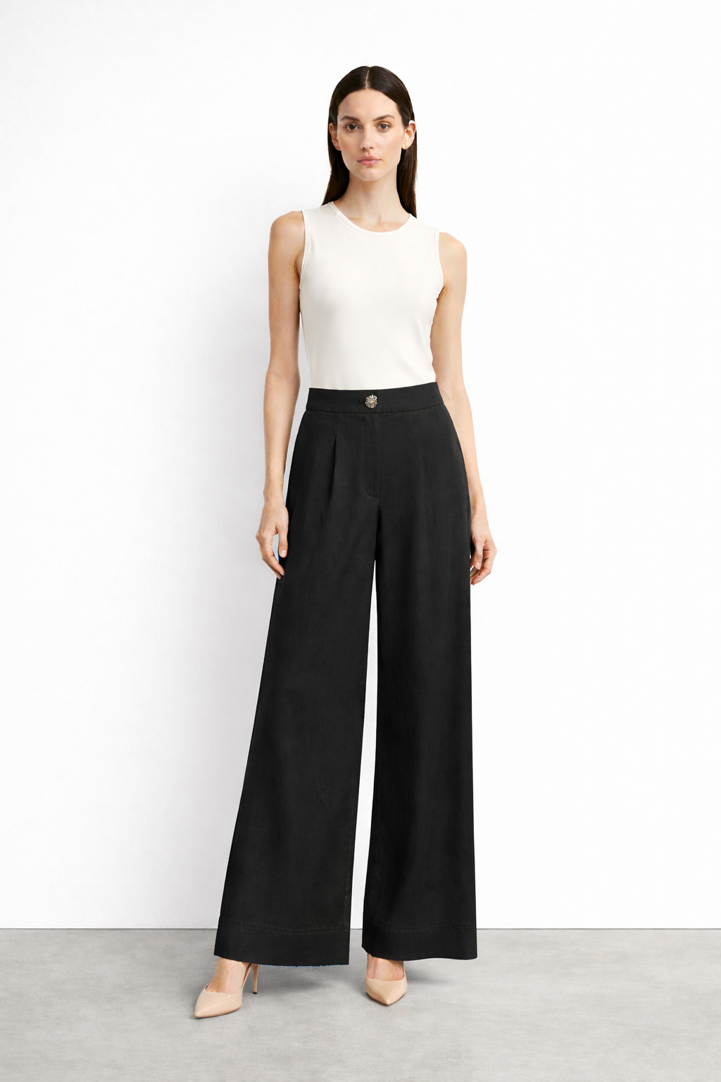 Sentez 5636 Abelia Kısa Geniş Paça Pantolon - Siyah