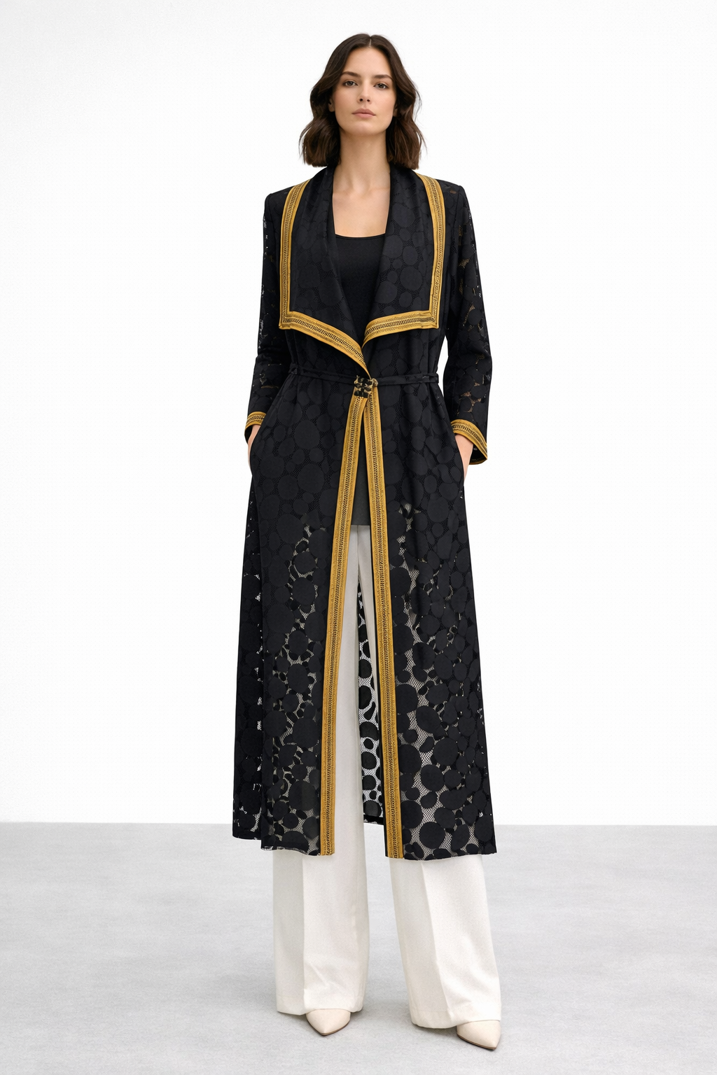 Trenç 3748 Biyeleri Renkli Yakma Kumaş Kap - Siyah Gold