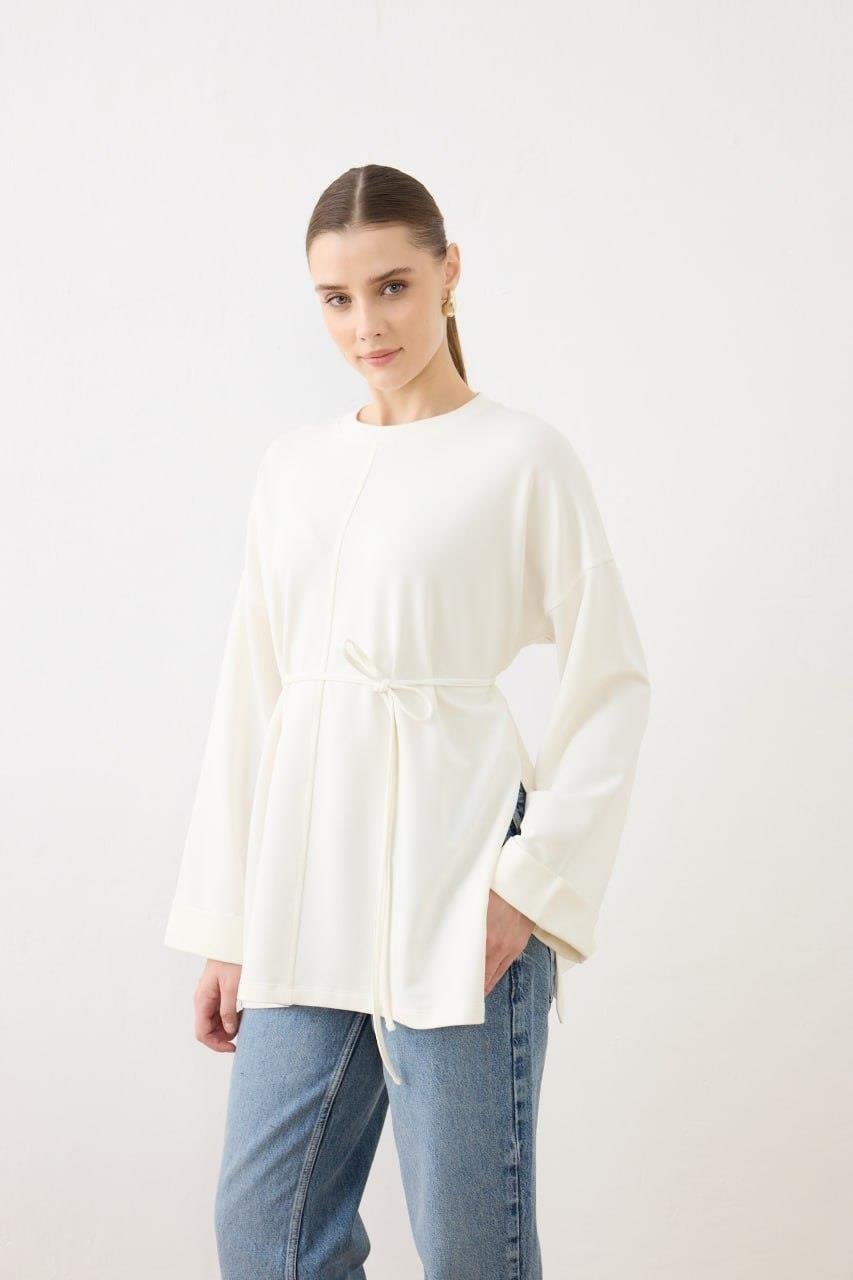 Dikiş Detaylı Yırtmaçlı Tunik 2755 - Ekru