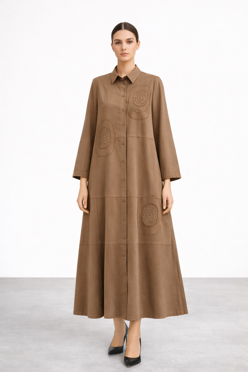 Micca 261601M Çiçek Baskılı Taşlı Ferace - Kahve