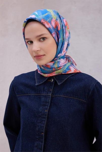 Belli Saf İpek Eşarp 4217D (T) - Açık Mavi