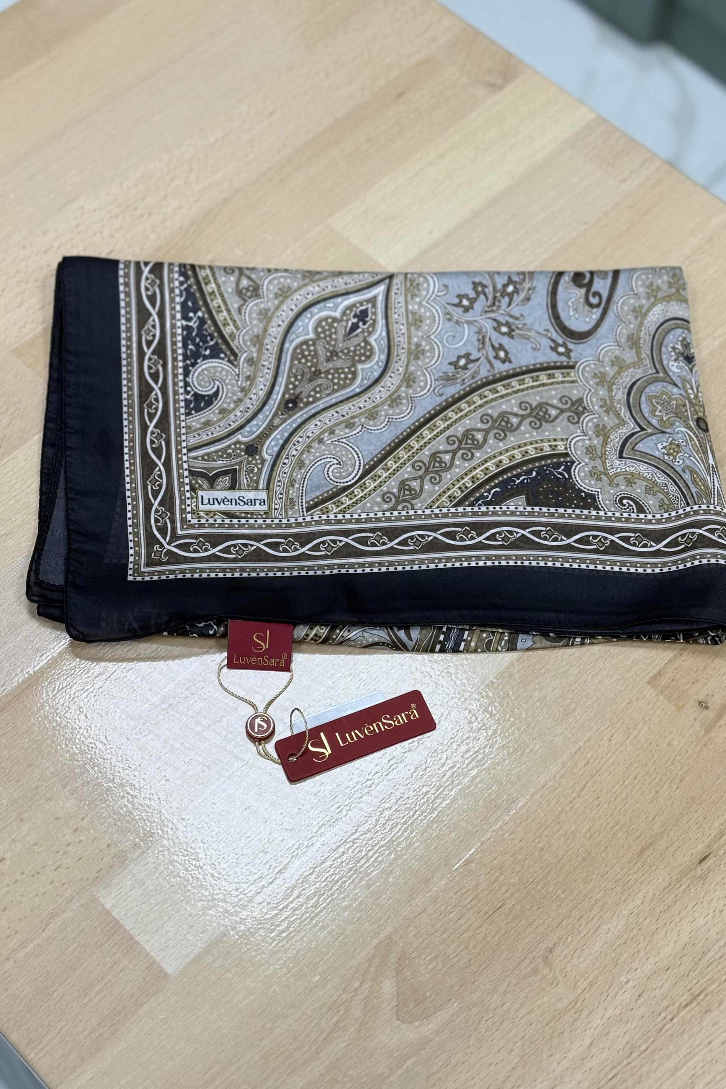 Luven Sara 11842 Hint İpeği Şal - Siyah