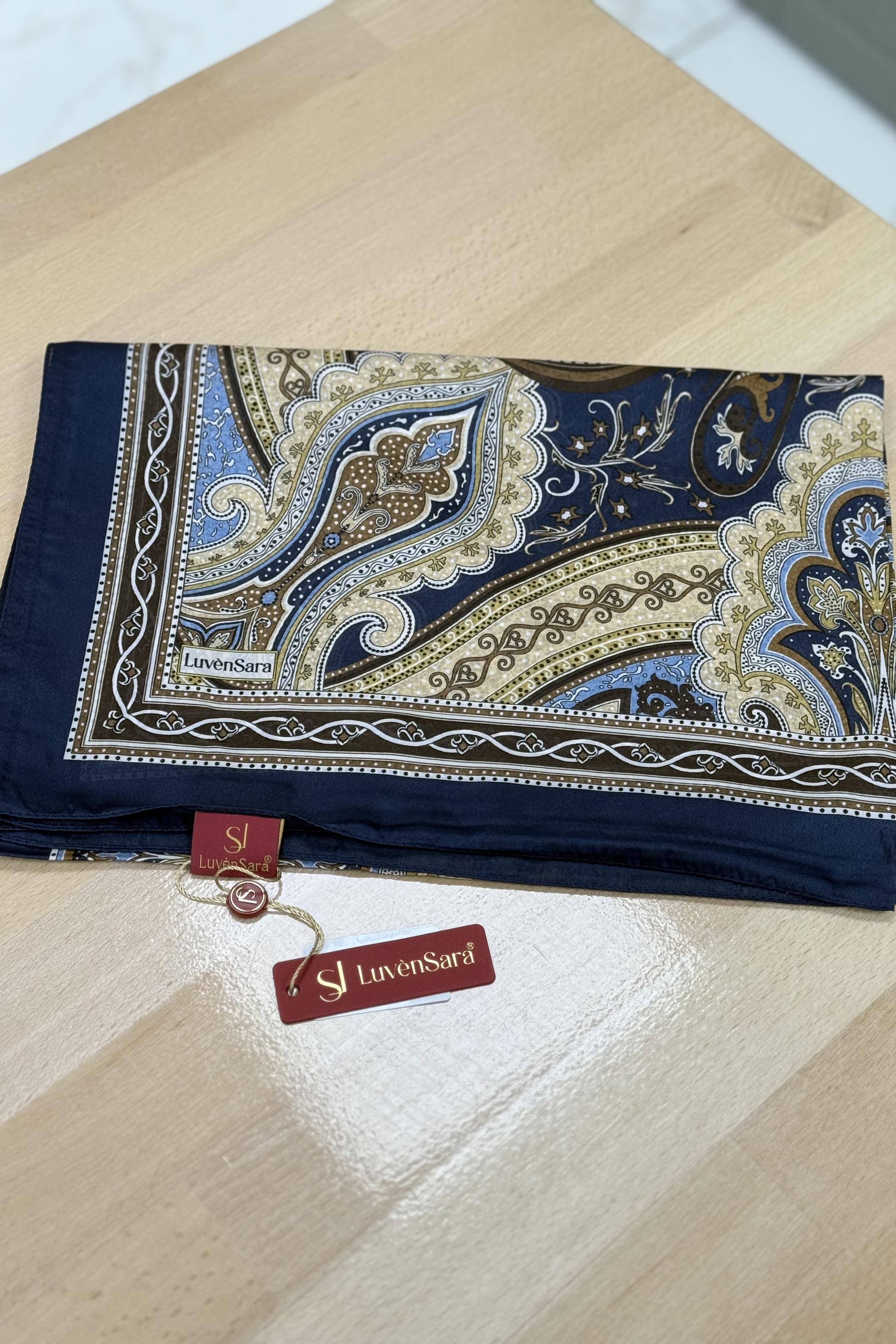 Luven Sara 11842 Hint İpeği Şal - Lacivert