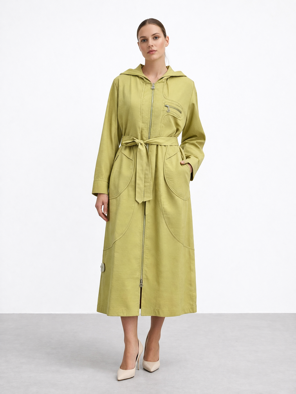 Ceremony 26Y813 Kapüşonlu Yuvarlak Torba Cebli Fermuarli Kap - Sarı