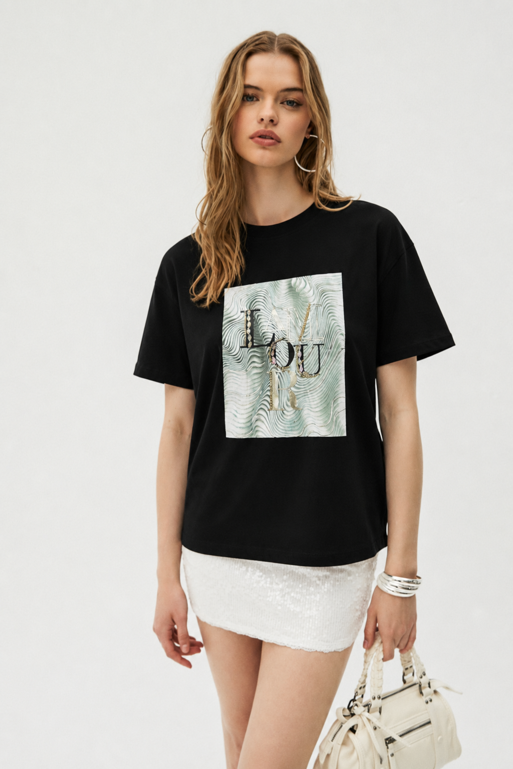 Lamour El İşi İşlemeli Tshirt 2588 - Siyah