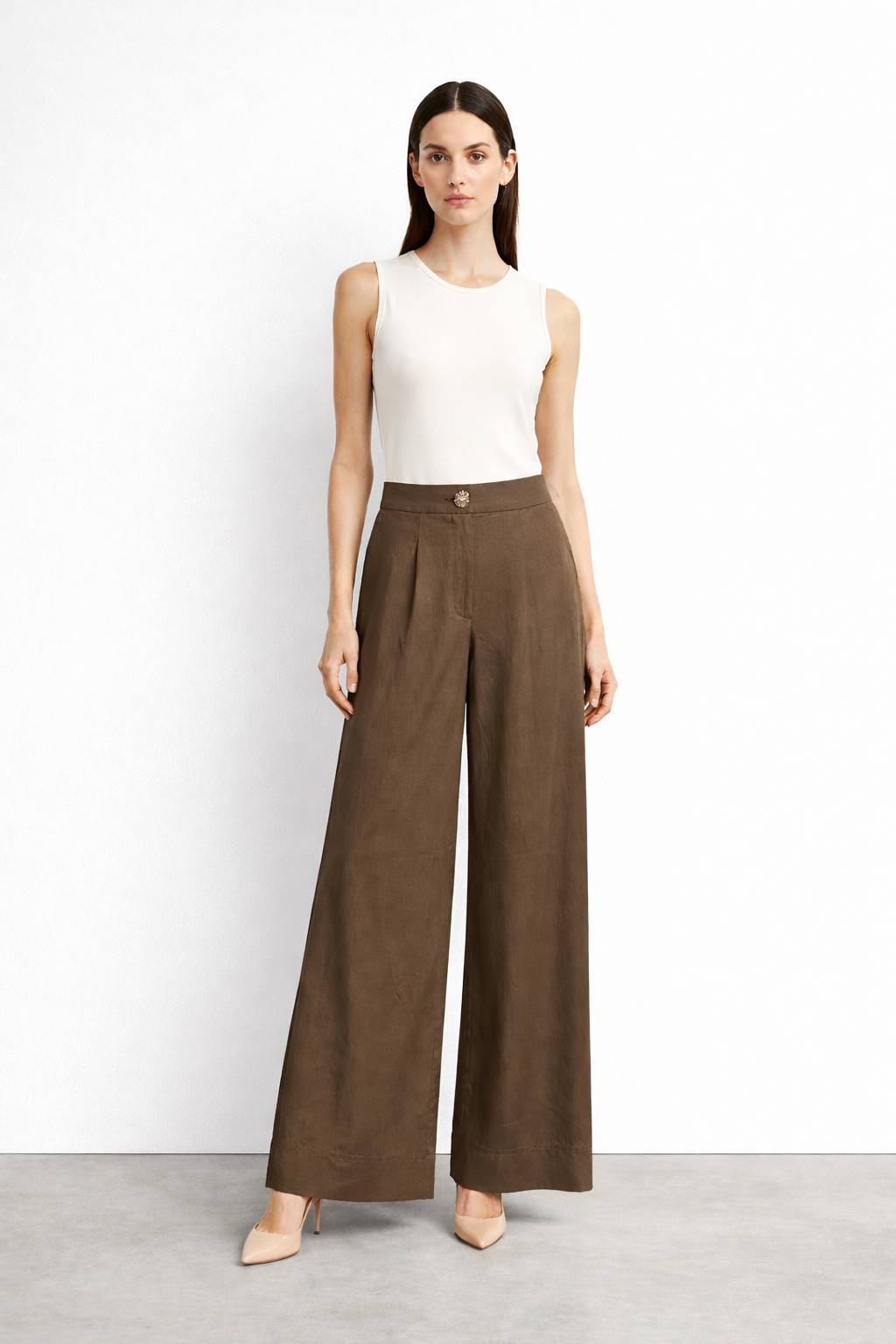 Sentez 5636 Abelia Kısa Geniş Paça Pantolon - Kahve