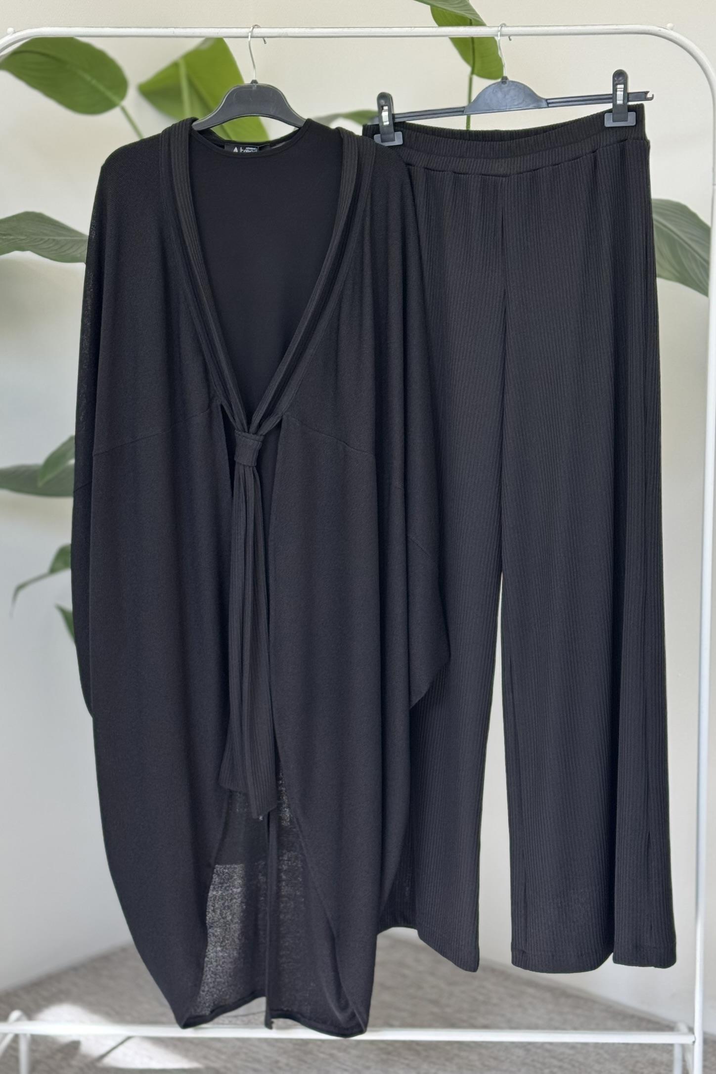 Armine Trend 25KT621 Hırka Detay 3 Lü Pantolonlu Takım - Siyah