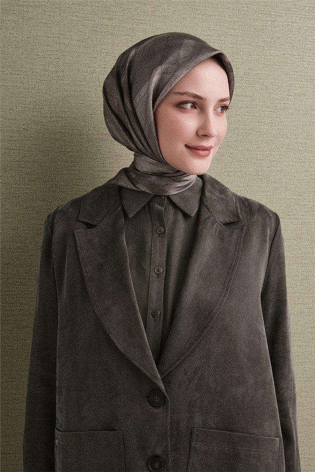Armine 9618 Büyük Ekose Saf İpek Twill Eşarp Taş Eşarp ARMİNE 