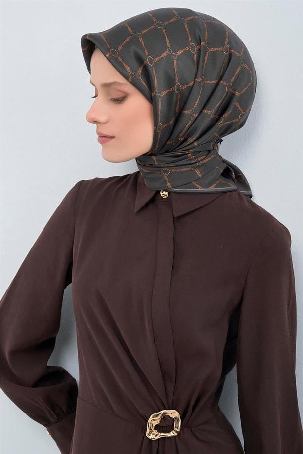 Armine Dj Saf Twill İpek Eşarp 9538D (T) - Füme