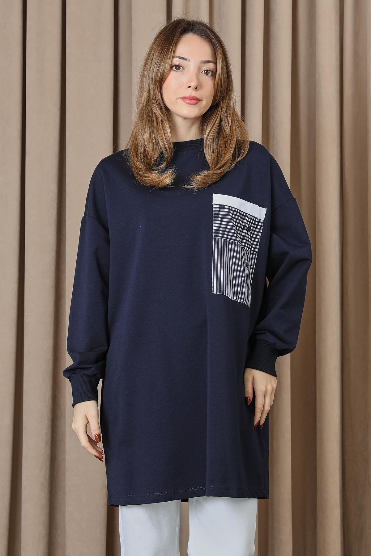 Cebi Çizgili Gömlek Detay Tunik 10719 - F.Navy