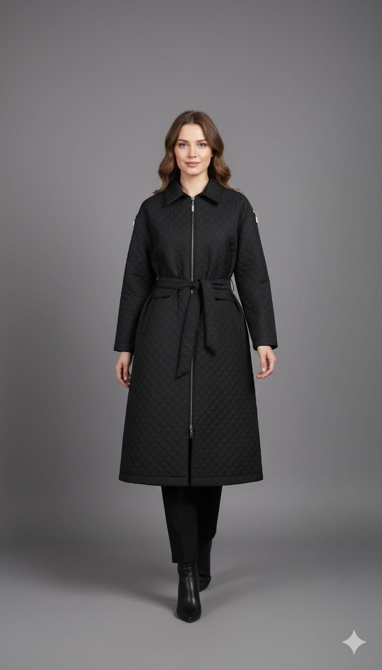 Micca 252898M Büyük Beden Fermuar Detaylı Kaban - Siyah