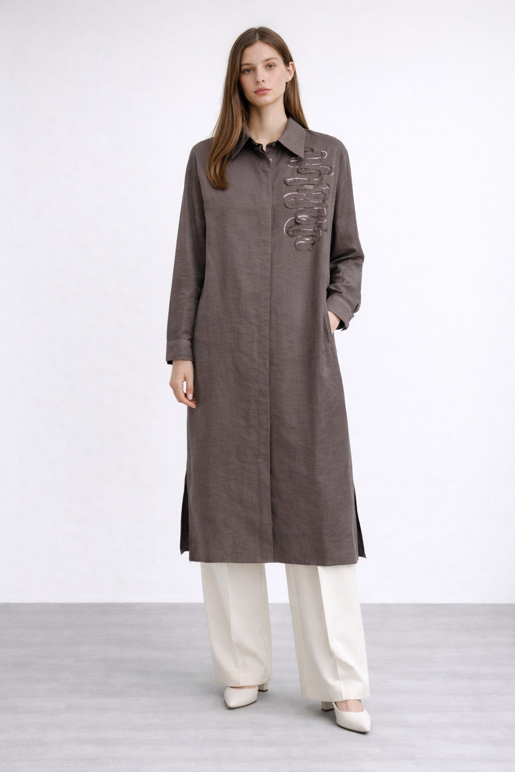 Armine Trend 26YT417 Payet ve Dikiş Detay Uzun Tunik - Kahverengi