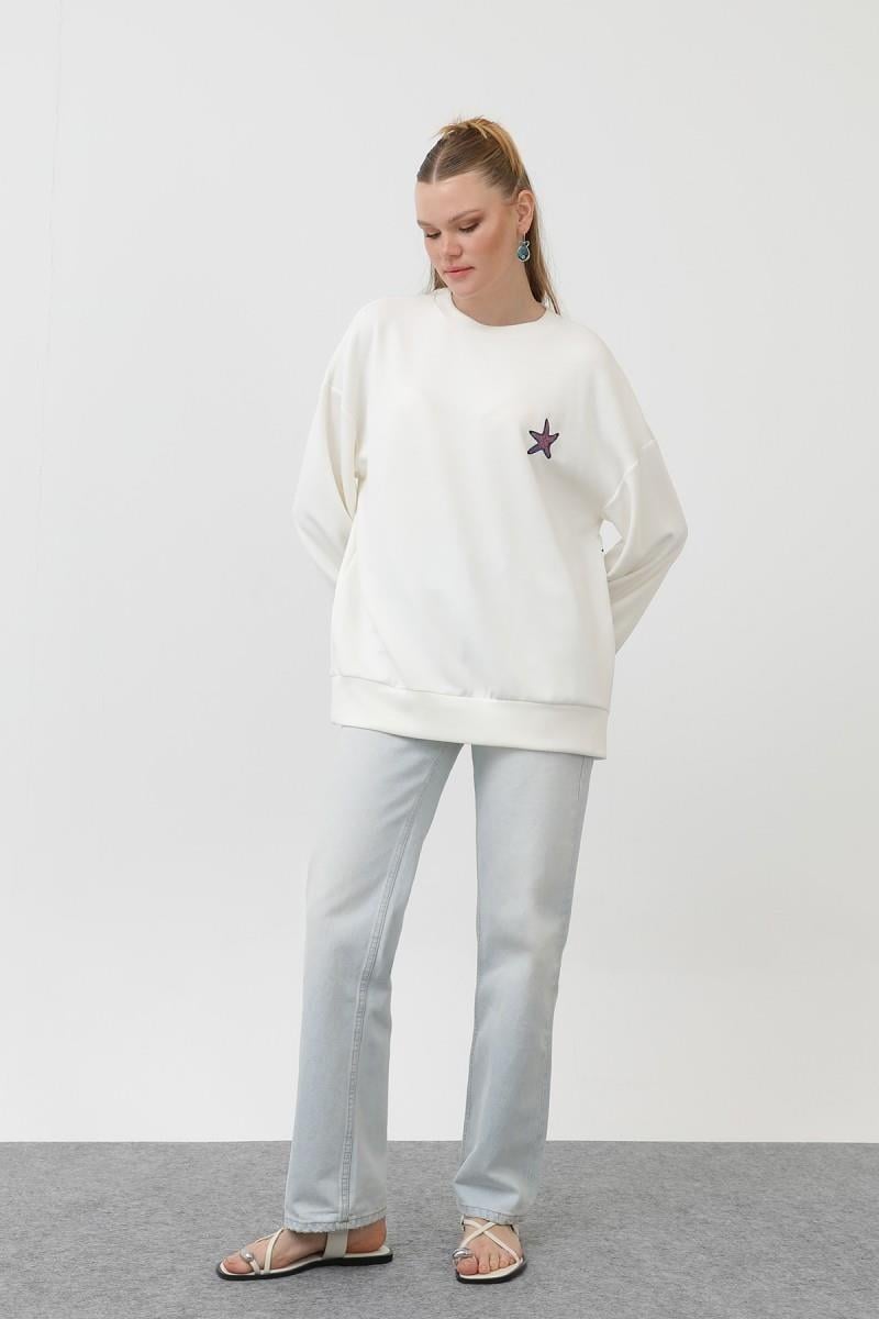 Arka Renkli Nakış İşlemeli Tunik 32163 - Ekru