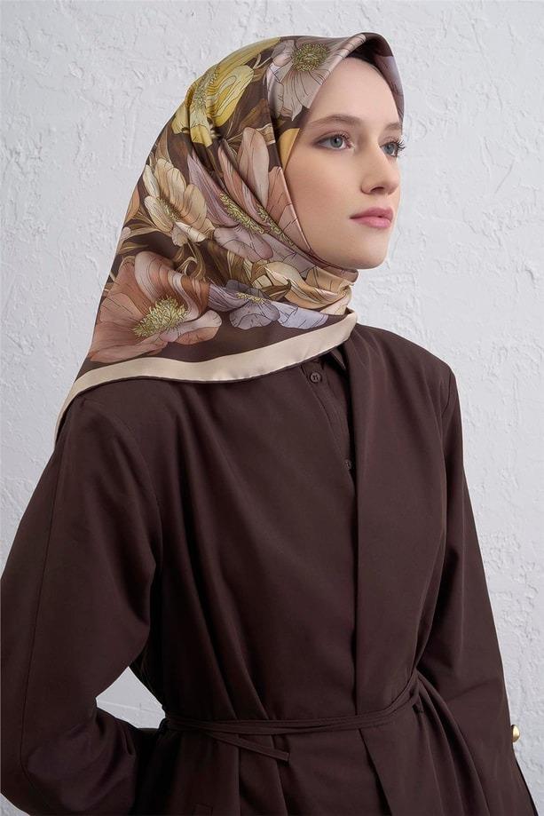 Armine Dj Saf İpek Eşarp 9403D (T) - Kahverengi