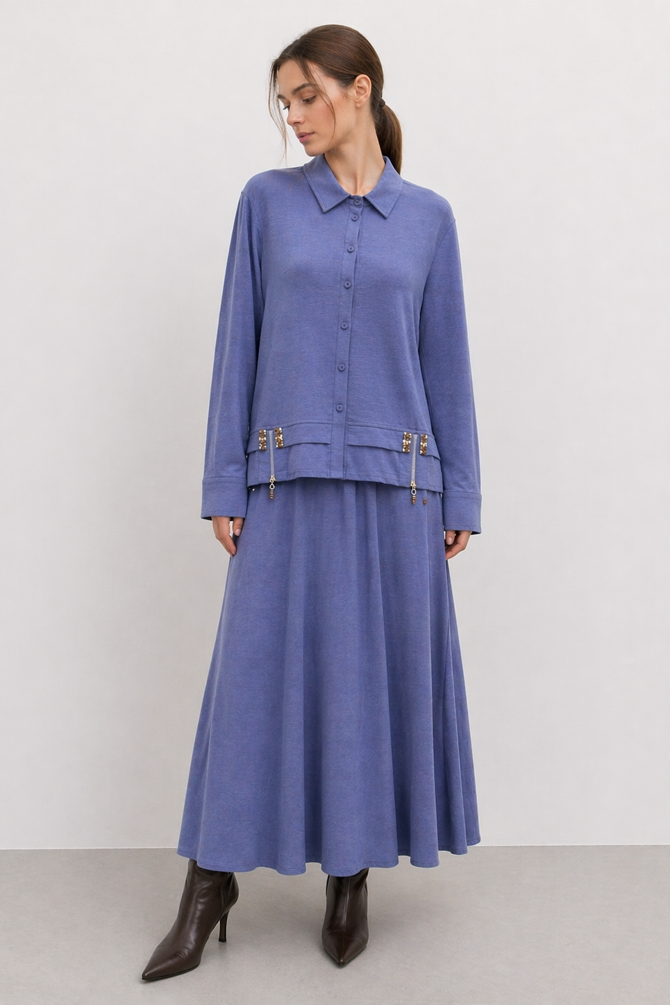 Ceremony 26Y905 Önü Fermuarli Aller Detaylı Etekli Takım - İndigo