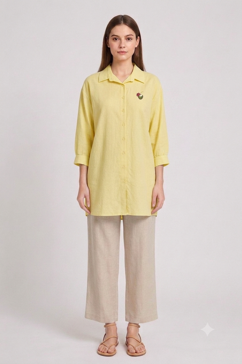 Basic Nakışlı Tunik 260198 - Sarı