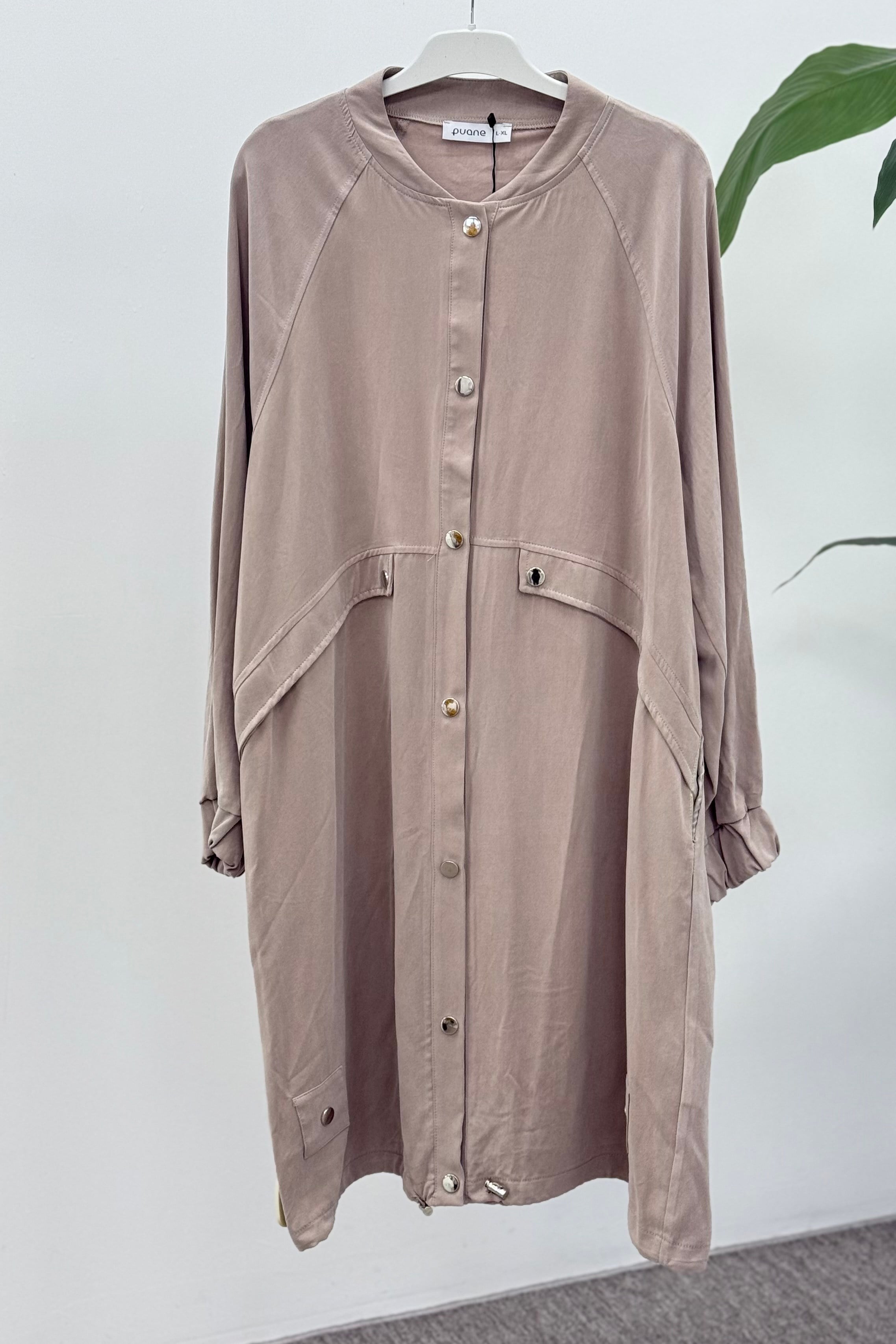 Reglan Kol Düğme Detay Ara Boy Kap 15259 - Vizon