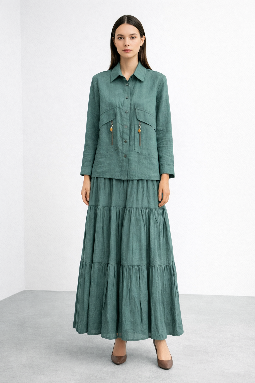 Ceremony 26Y916 Cebi Fermuar Detaylı Suel Etekli Takım - Yeşil