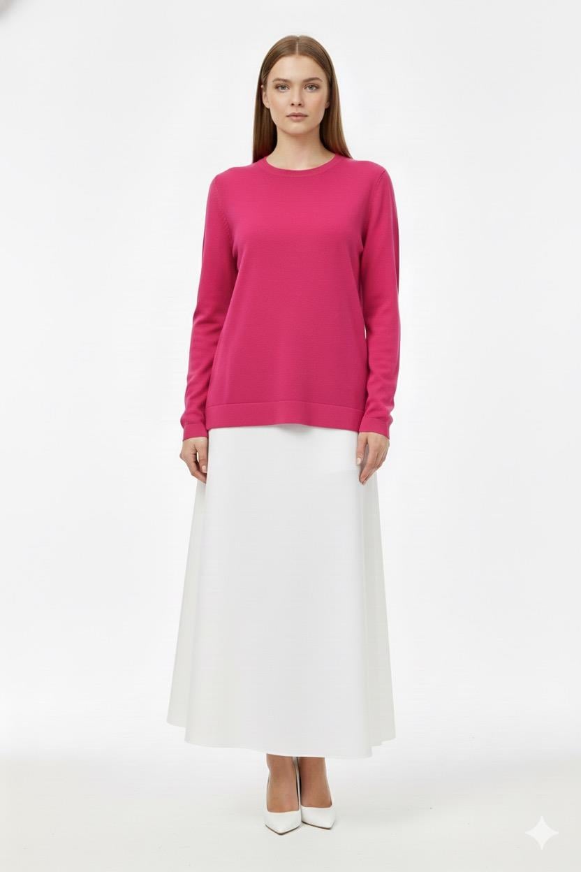 Nuss 902 Etek Üstü Oval Kesim Tunik - Fuşya