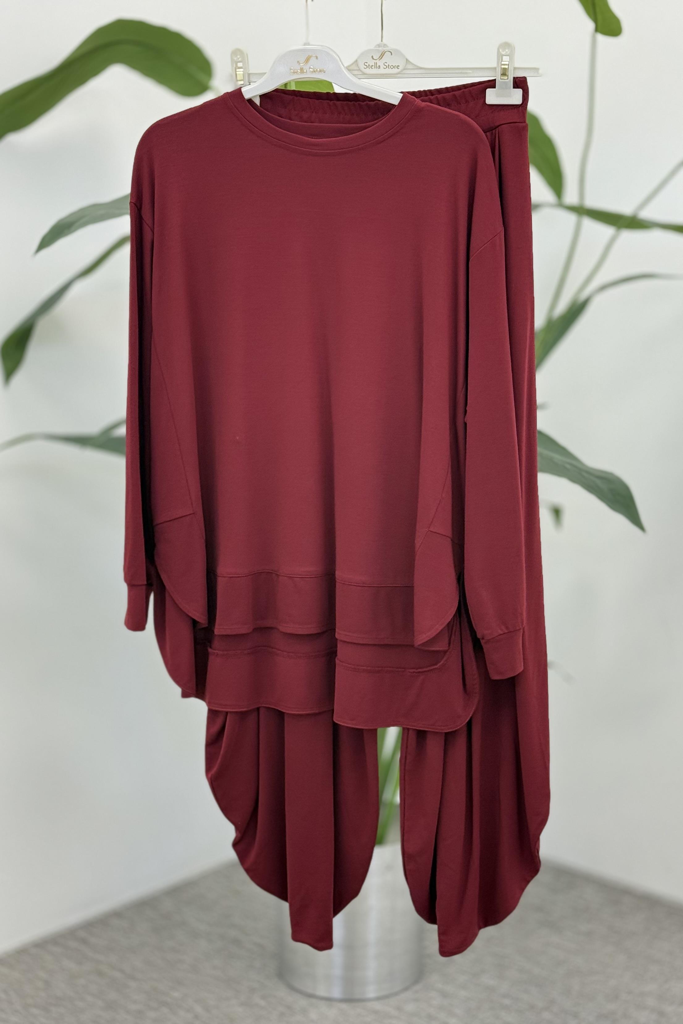 Şalvar Pantolon Detaylı Rahat Takım 1373 - Bordo