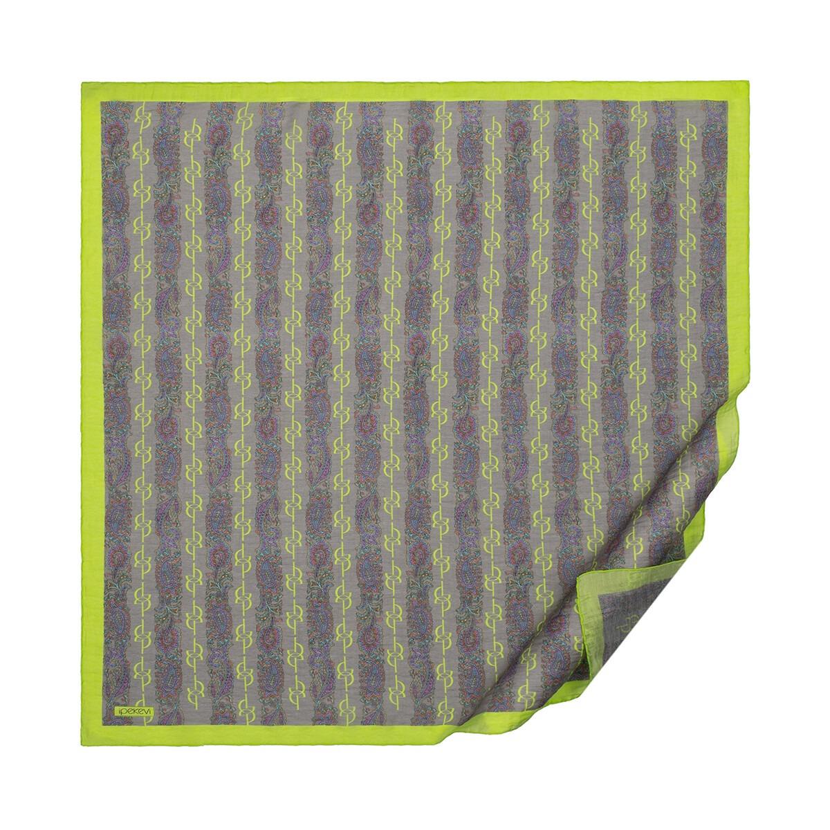 İpekevi 02217 Monogram Desenli Tensel Eşarp - Çam Kokusu Füme