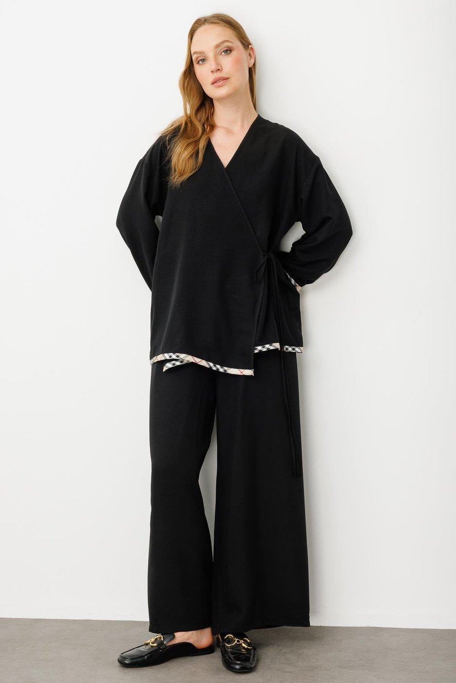 Micca 251614M Kimono Kapama Pantalonlu Takım - Siyah
