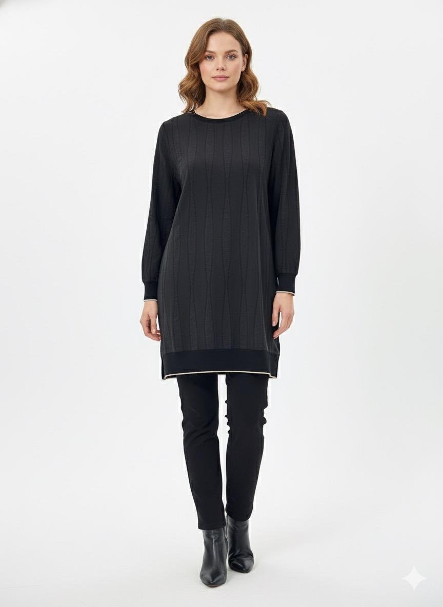 LissMore 6120 Renkli Biye Detay Tunik - Siyah