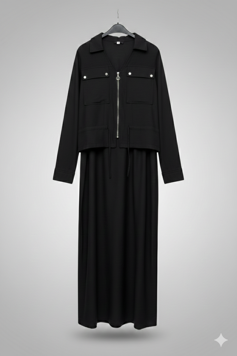 Ceremony 26Y909 Beli Büzgülü Ve Fermuar Bolerolu Elbise - Siyah