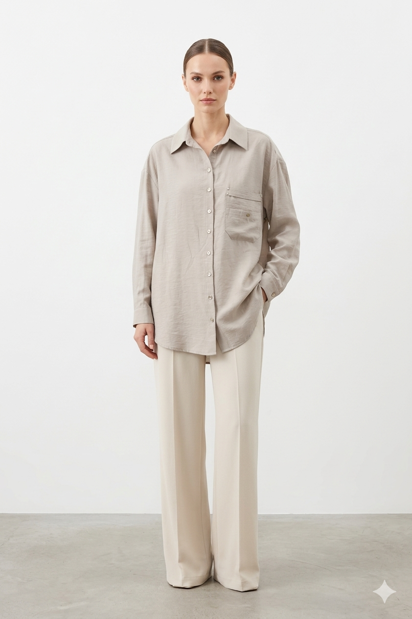 Ceremony 26Y196 Cebi İşleme Detaylı Gömlek Tunik - Taş