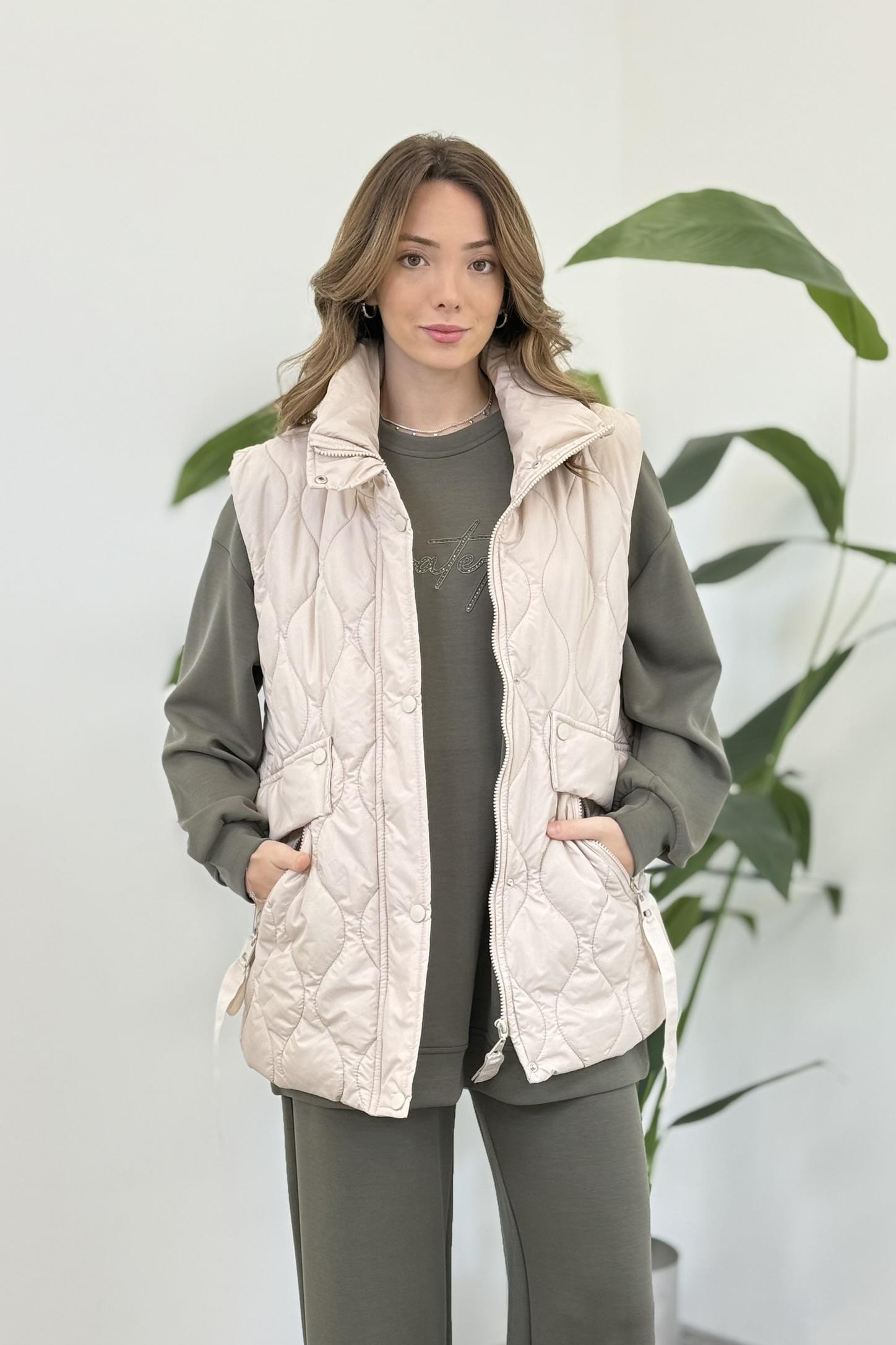 Dik Yaka Şişme Yelek 0035283 - Bej