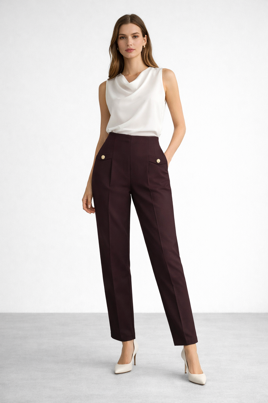 Sentez 5641 Rosa Önü Pileli Filota Cep Pantolon - Kahve