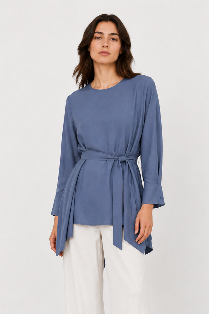 Yanları Mendil Kesim Tunik 0037247 - Koyu Mavi
