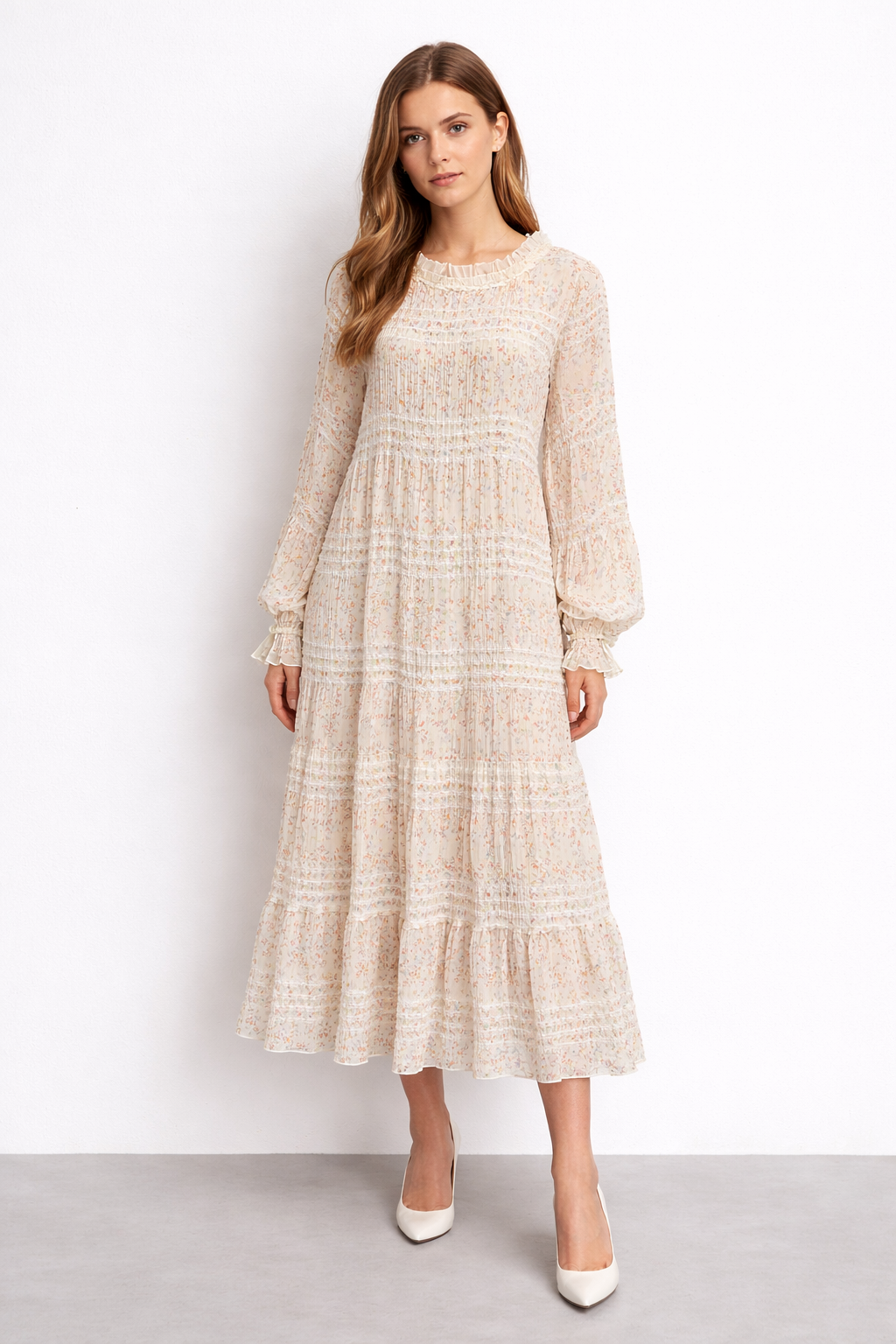 Ceremony 26Y762 Büzgü Detaylı Desenli Elbise - Kiremit