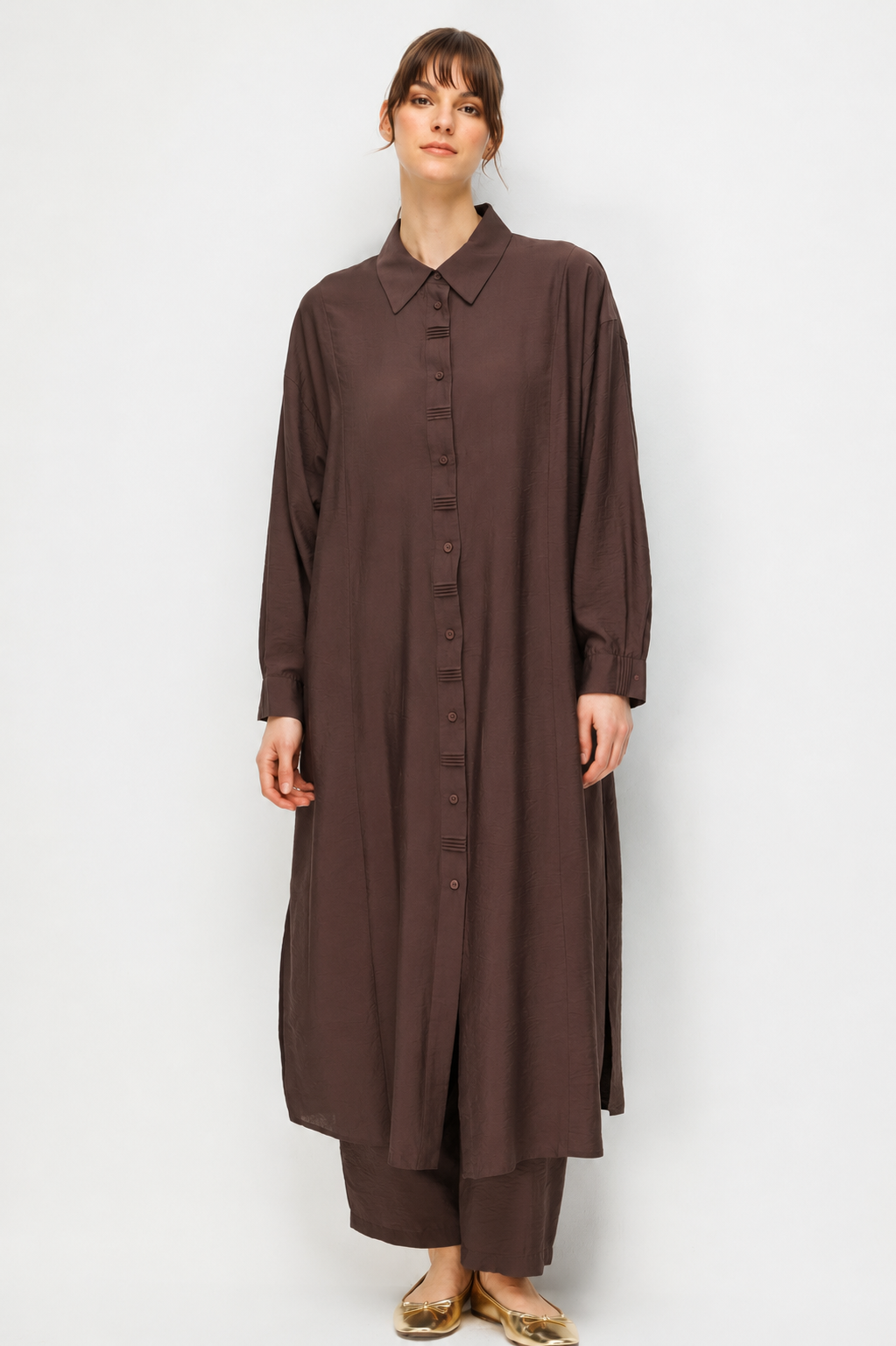 Micca 261575M Patı Elişi Dikiş Detaylı Spor Pantolonlu Takım - Kahve