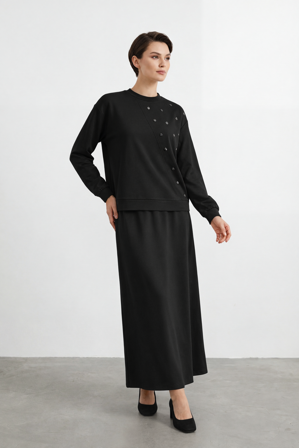 Nuss 1078 Payet İşlemeli Etekli Takım - Siyah