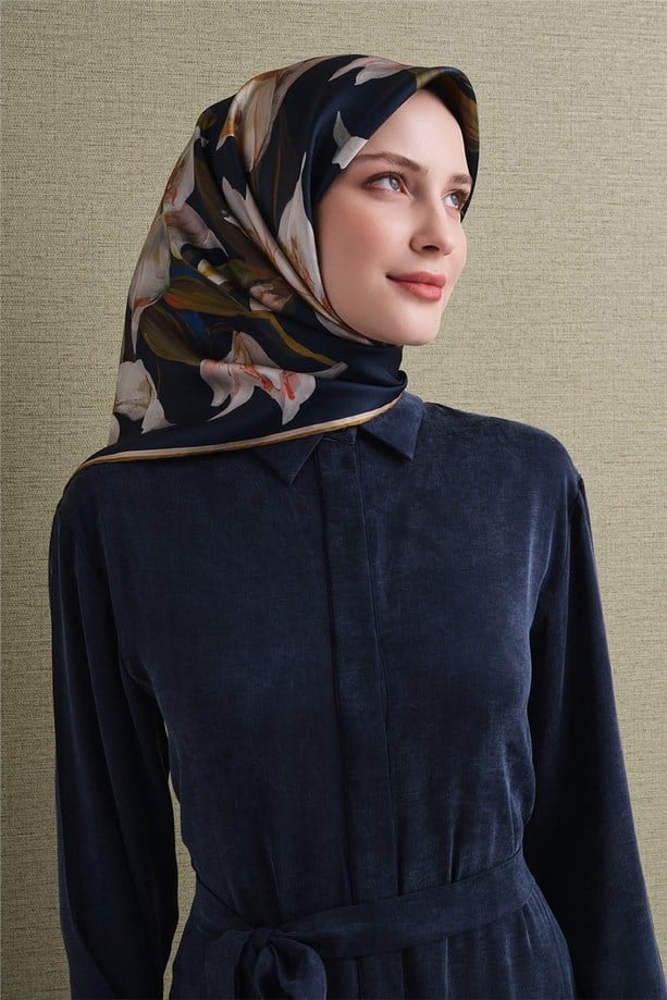 Armine Dj Saf Twill İpek Eşarp 9620D (T) - Lacivert Eşarp ARMİNE 