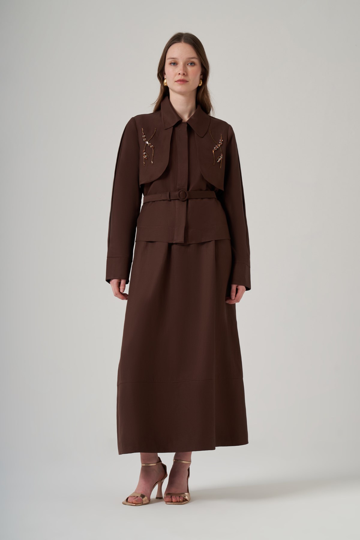 Nuss 1044 Paraşüt Taş İşlemeli Etekli Takım - Kahve