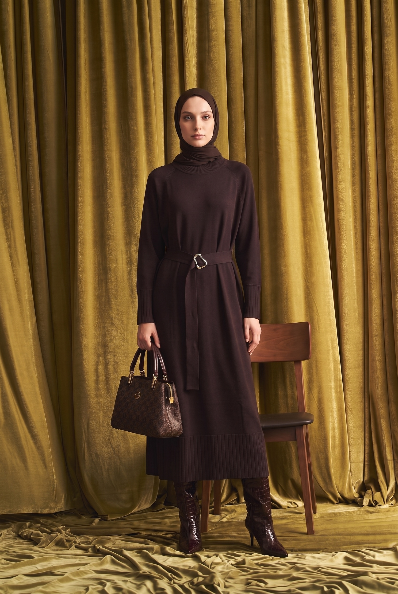 Armine Trend 26KTD911 Kemer Detaylı Elbise Kahverengi Elbise ARMİNE TREND 